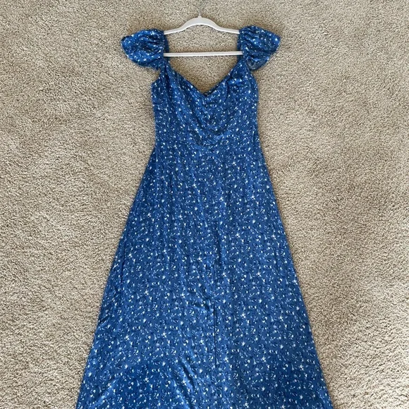 chinese dress ladies Reformation Aliceyn Silk Waves Blue Lace Cut-Out Maxi Dress  The Closet  New York